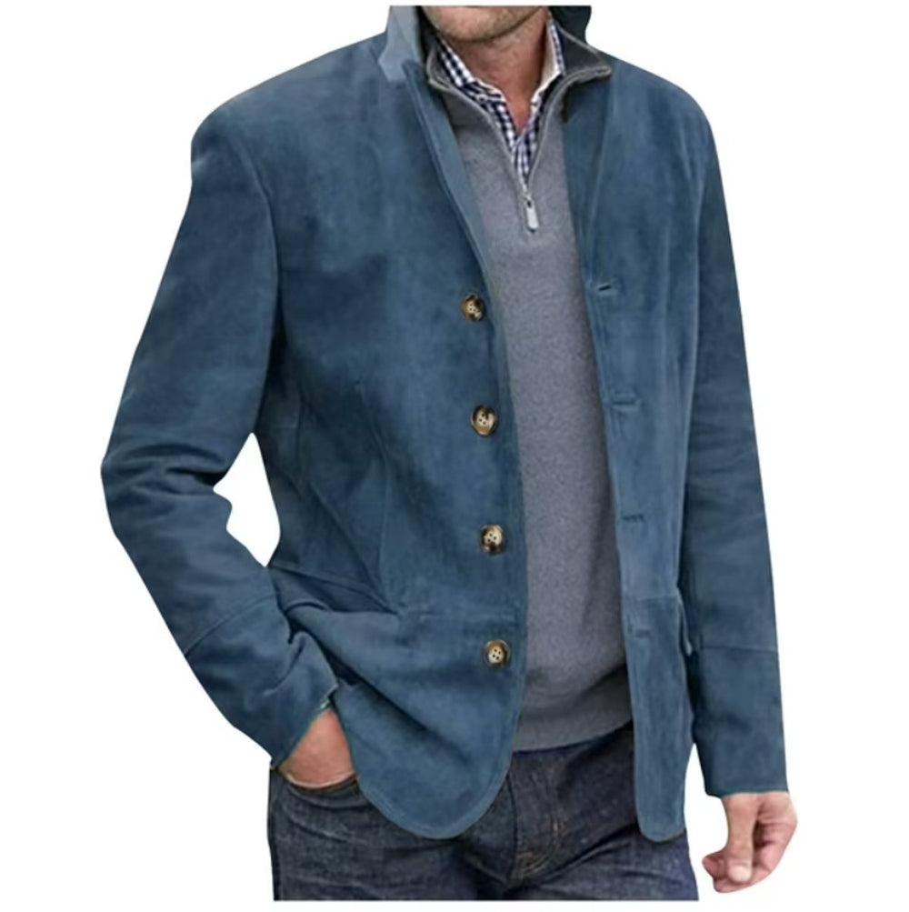 Men's Suede-Finish Button-Front Blazer Jacket