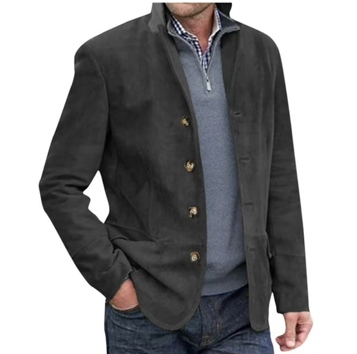 Men's Suede-Finish Button-Front Blazer Jacket