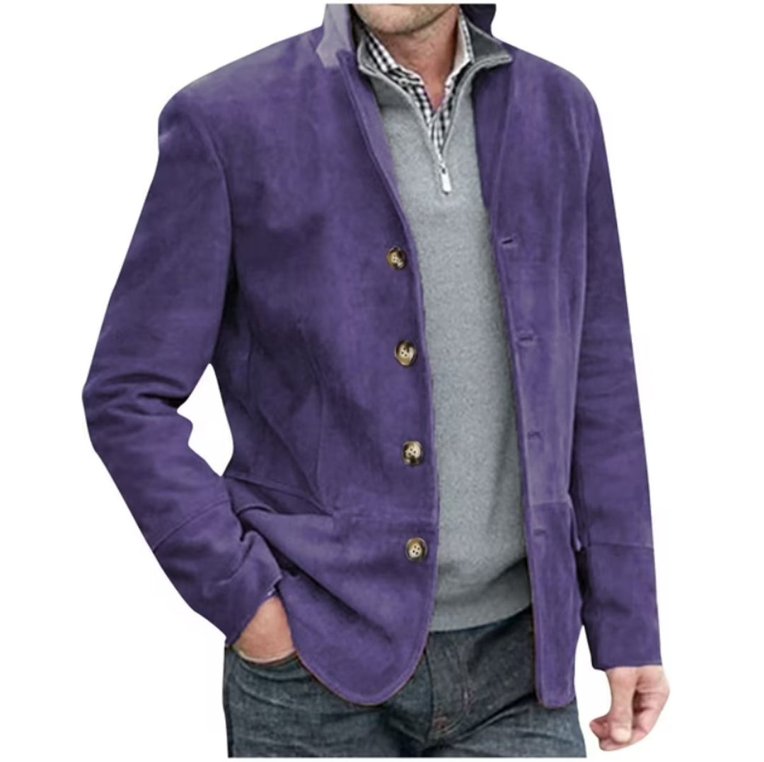Men's Suede-Finish Button-Front Blazer Jacket