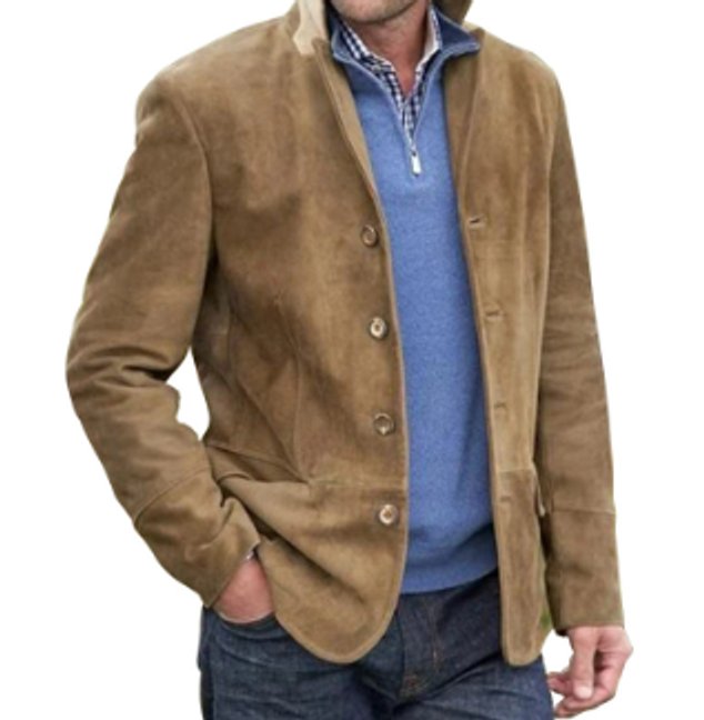 Men's Suede-Finish Button-Front Blazer Jacket