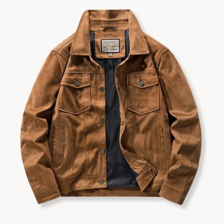 Men's Suede-Finish Trucker Jacket Carhartt-Style Stand Collar Coat
