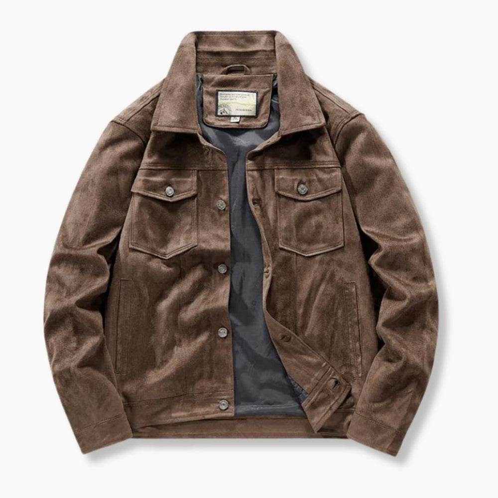 Men's Suede-Finish Trucker Jacket Carhartt-Style Stand Collar Coat