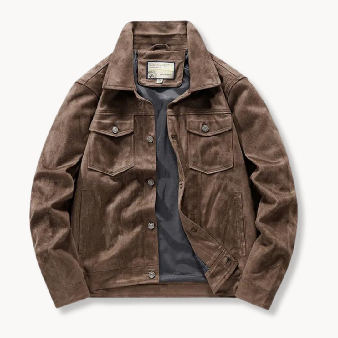Men's Suede-Finish Trucker Jacket Carhartt-Style Stand Collar Coat