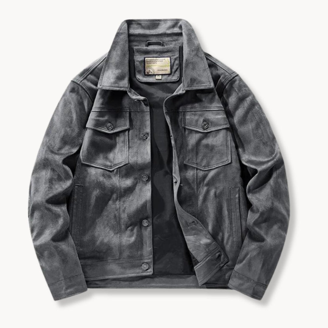 Men's Suede-Finish Trucker Jacket Carhartt-Style Stand Collar Coat