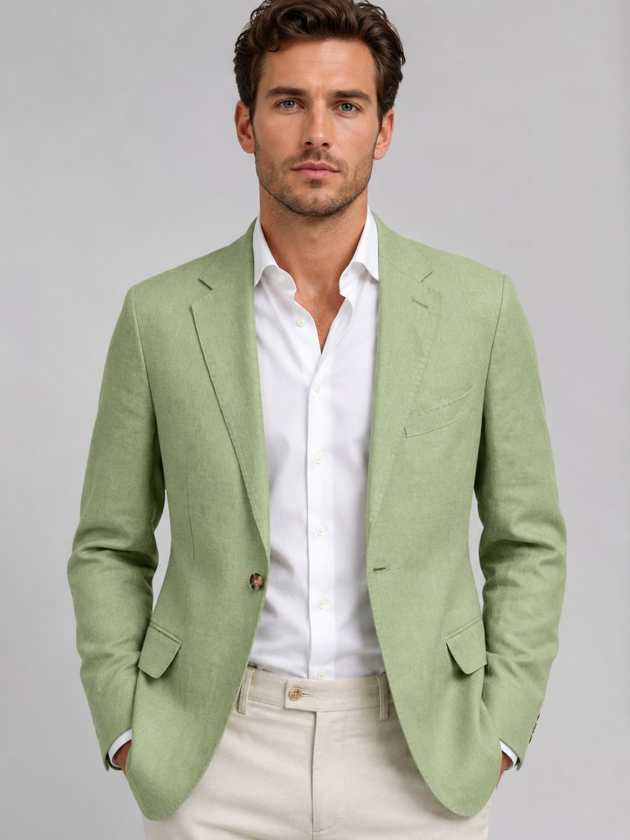 Mens Tailored Single-Button Linen-Look Smart Casual Blazer Jacket