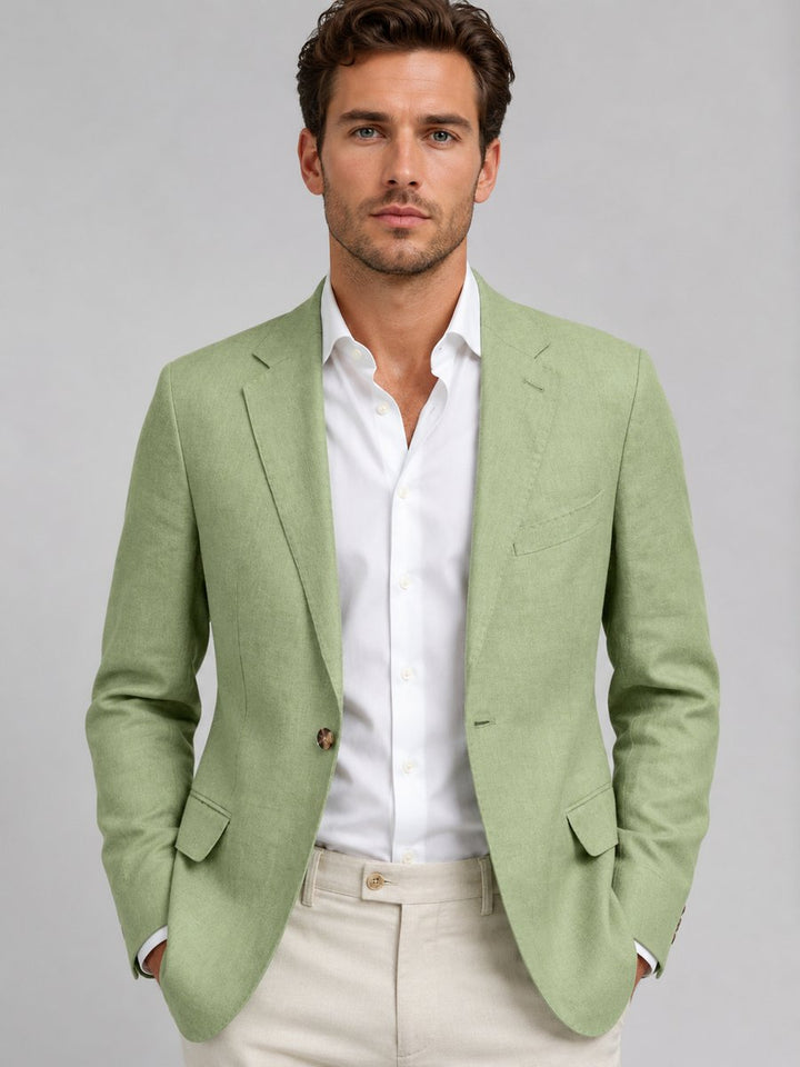 Mens Tailored Single-Button Linen-Look Smart Casual Blazer Jacket