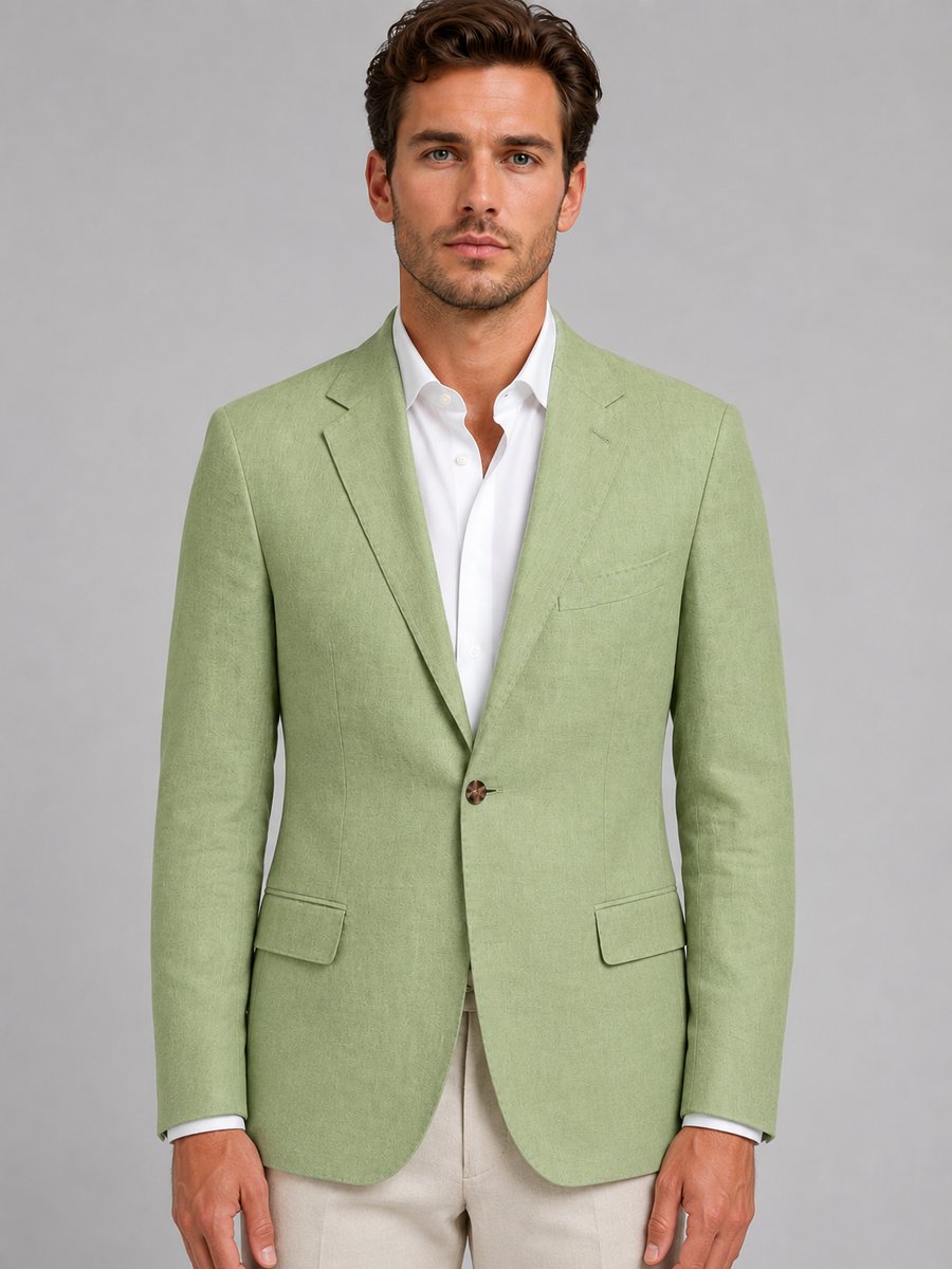 Mens Tailored Single-Button Linen-Look Smart Casual Blazer Jacket