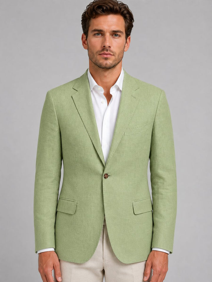 Mens Tailored Single-Button Linen-Look Smart Casual Blazer Jacket