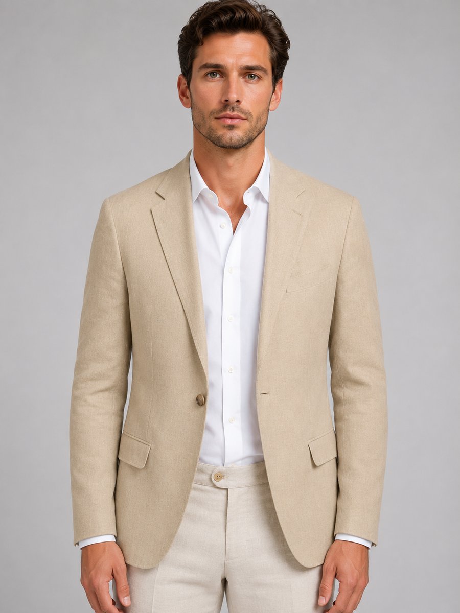 Mens Tailored Single-Button Linen-Look Smart Casual Blazer Jacket