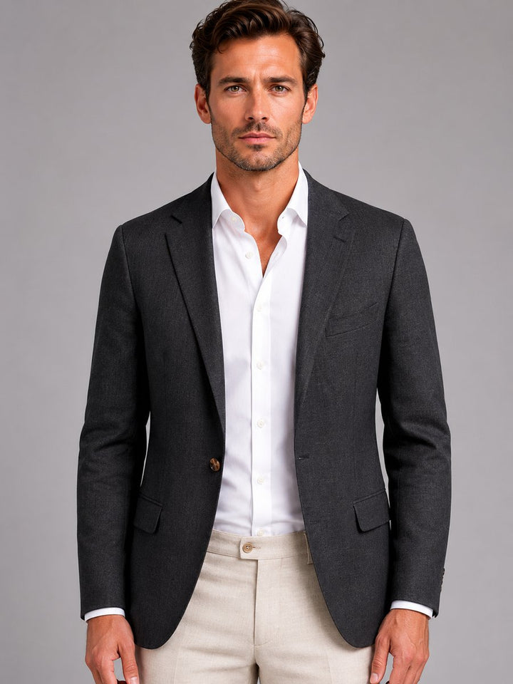 Mens Tailored Single-Button Linen-Look Smart Casual Blazer Jacket