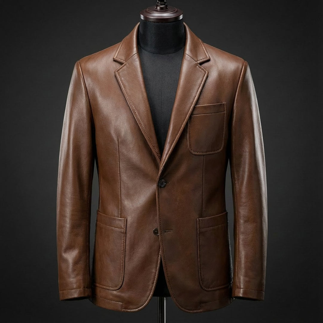 Men's Tailored Vegan Leather Blazer Jacket Notch Lapel