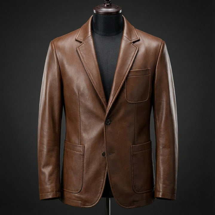 Men's Tailored Vegan Leather Blazer Jacket Notch Lapel