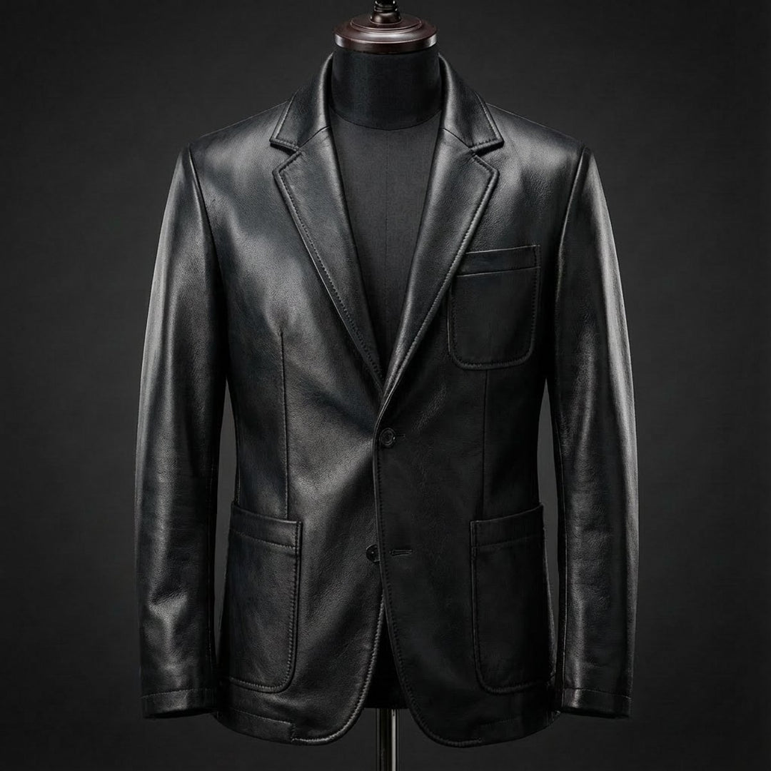 Men's Tailored Vegan Leather Blazer Jacket Notch Lapel