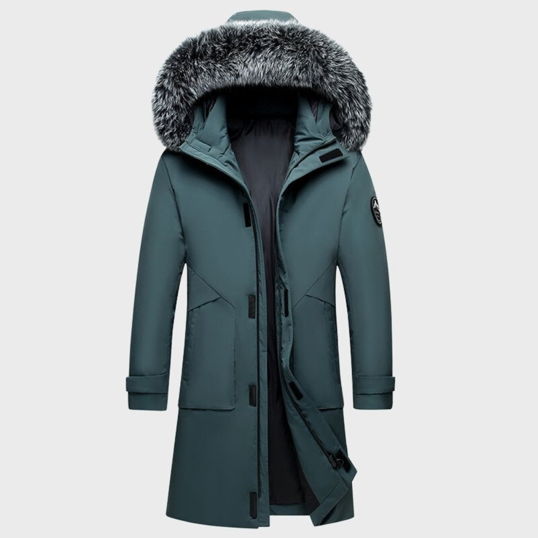 Men's Thermal Waterproof Jacket Fur-Hood Long Winter Coat