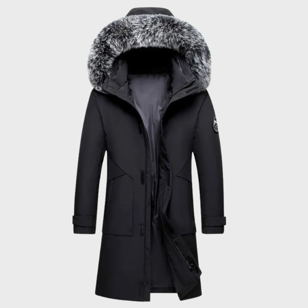 Men's Thermal Waterproof Jacket Fur-Hood Long Winter Coat