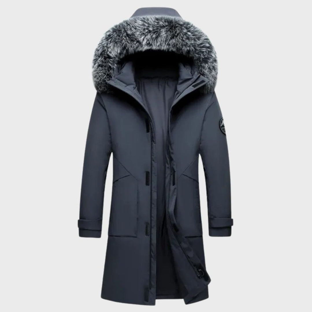 Men's Thermal Waterproof Jacket Fur-Hood Long Winter Coat