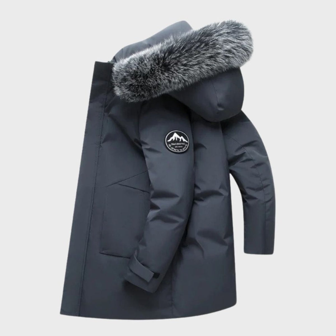 Men's Thermal Waterproof Jacket Fur-Hood Long Winter Coat