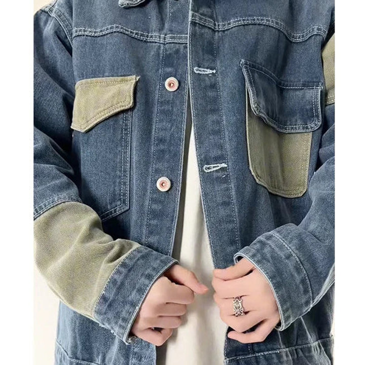 Mens Two-Tone Utility Denim Jacket Workwear Carhartt Style
