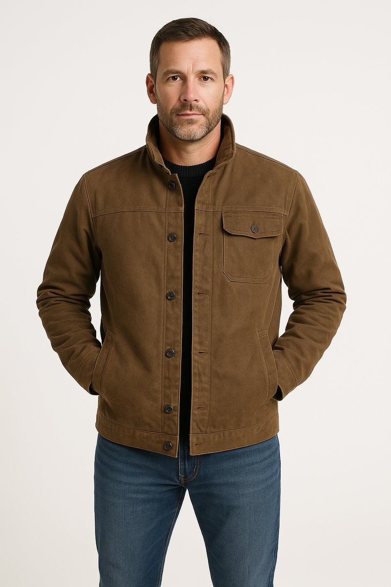Men's Utility Bomber Jacket Rugged Button-Up Outdoor Coat