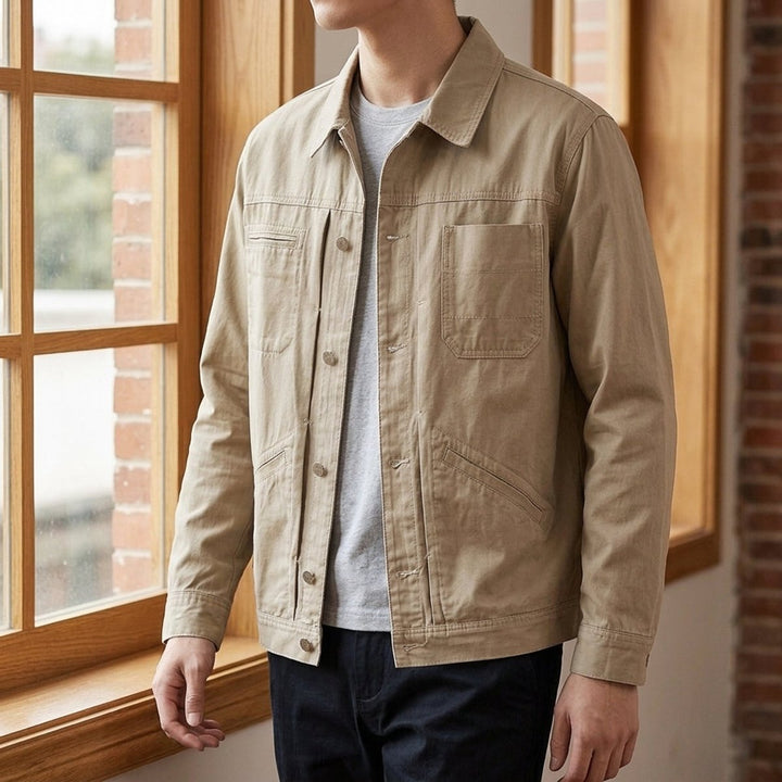 Mens Utility Cotton Button-Front Jacket Four-Pocket Workwear