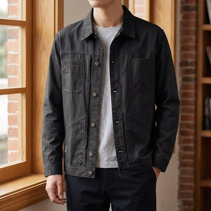 Mens Utility Cotton Button-Front Jacket Four-Pocket Workwear
