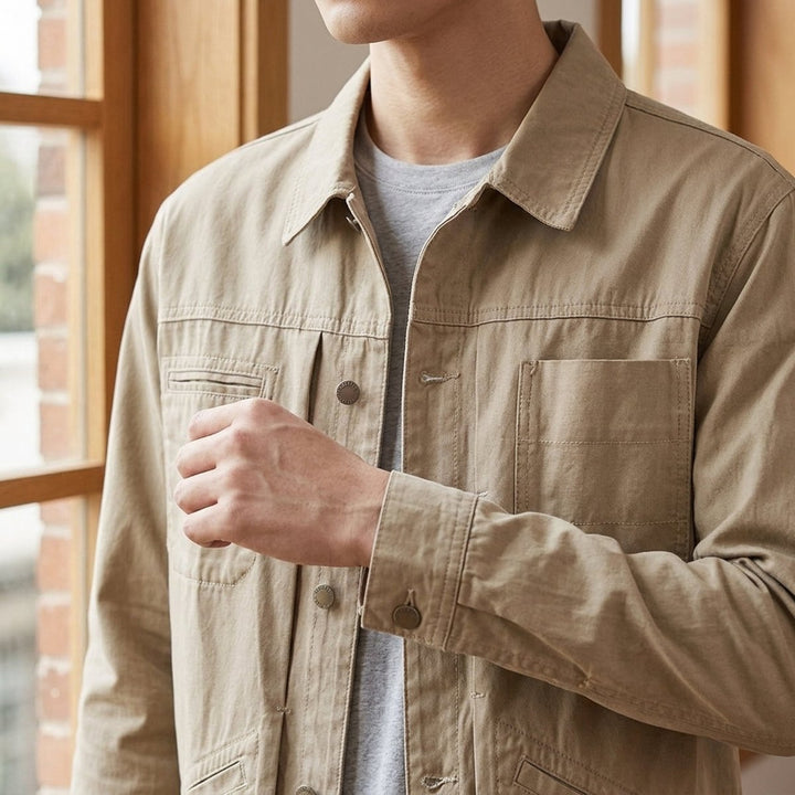 Mens Utility Cotton Button-Front Jacket Four-Pocket Workwear
