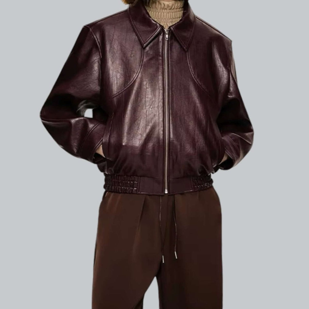 Men's Vintage Faux Leather Bomber Jacket Zip-Up