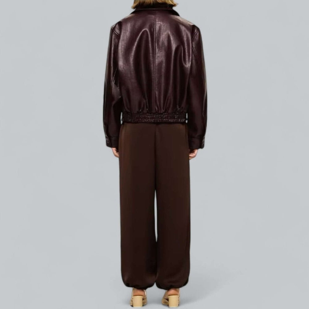 Men's Vintage Faux Leather Bomber Jacket Zip-Up
