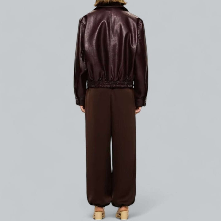 Men's Vintage Faux Leather Bomber Jacket Zip-Up