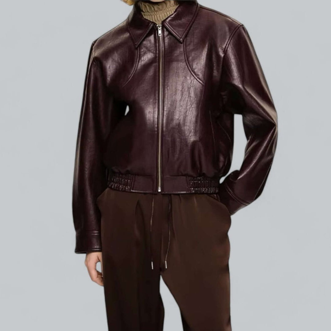Men's Vintage Faux Leather Bomber Jacket Zip-Up