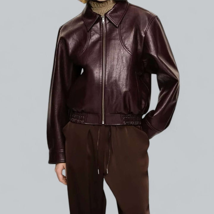 Men's Vintage Faux Leather Bomber Jacket Zip-Up