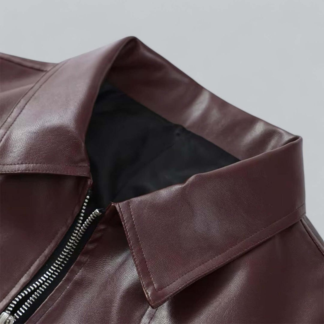Men's Vintage Faux Leather Bomber Jacket Zip-Up