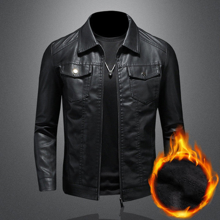 Mens Vintage Fleece-Lined Faux Leather Bomber Jacket
