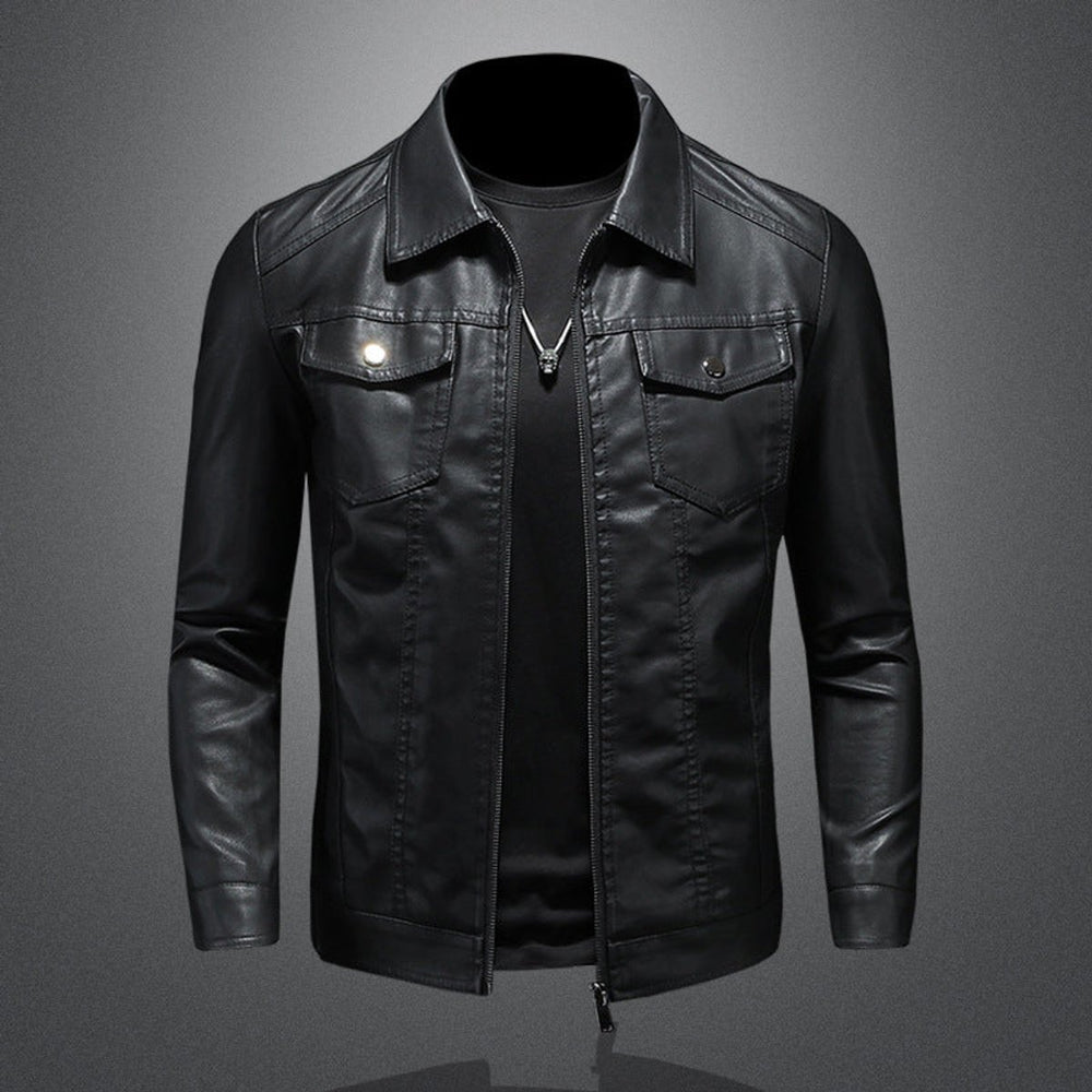 Mens Vintage Fleece-Lined Faux Leather Bomber Jacket