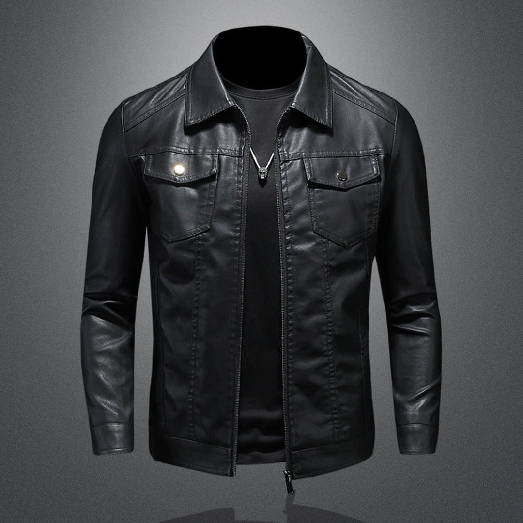 Mens Vintage Fleece-Lined Faux Leather Bomber Jacket