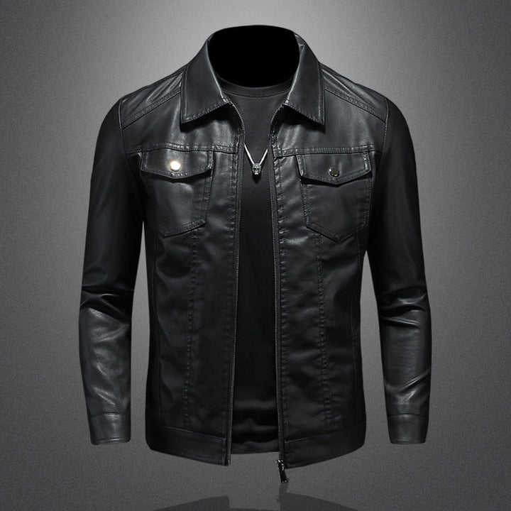 Mens Vintage Fleece-Lined Faux Leather Bomber Jacket