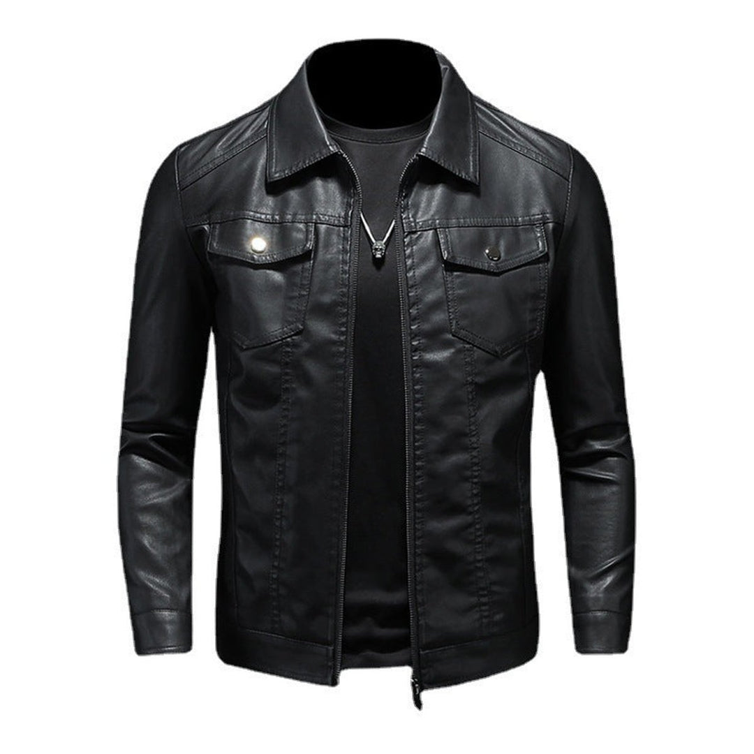 Mens Vintage Fleece-Lined Faux Leather Bomber Jacket