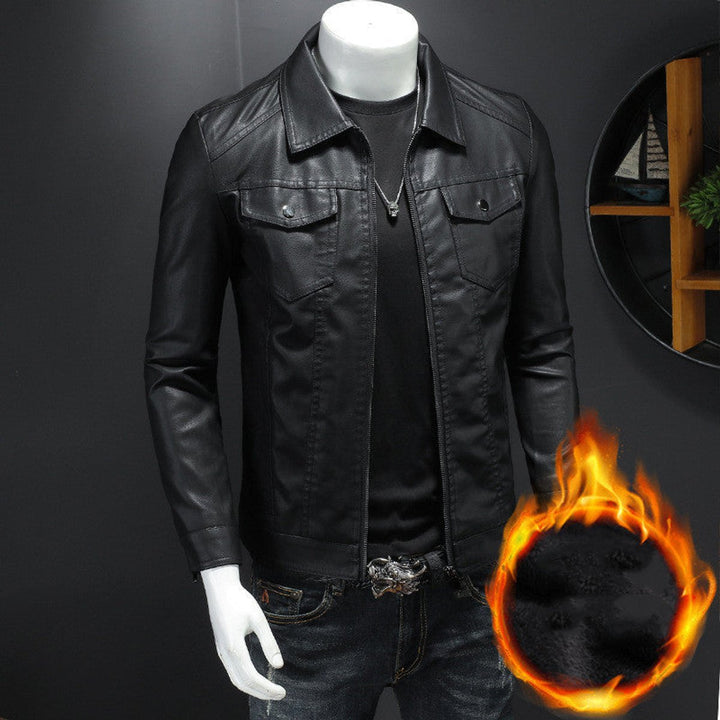Mens Vintage Fleece-Lined Faux Leather Bomber Jacket