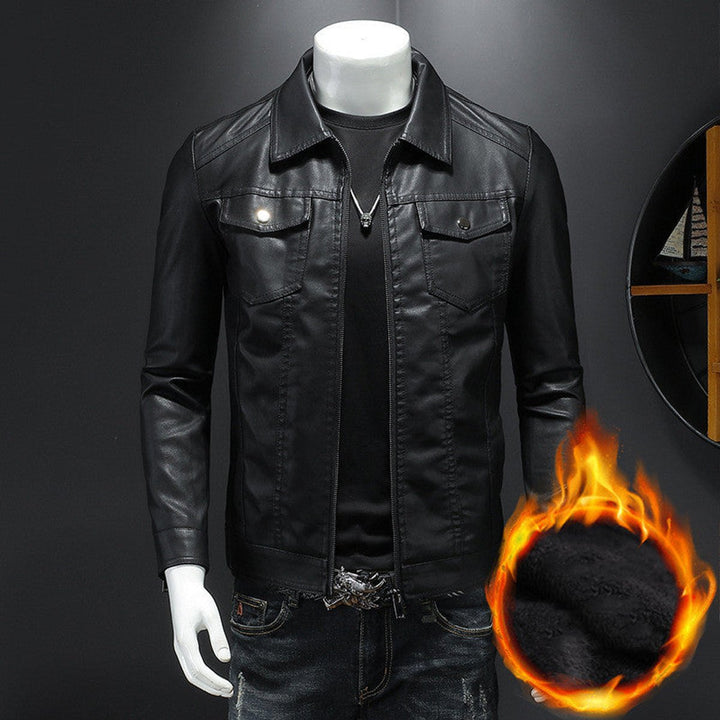 Mens Vintage Fleece-Lined Faux Leather Bomber Jacket