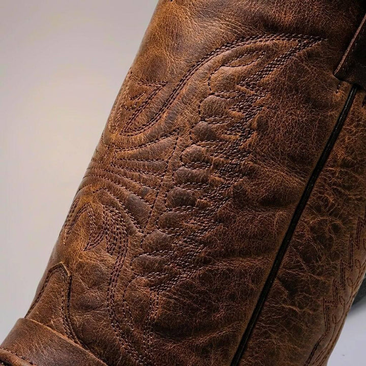 Men's Vintage Genuine Leather Knee-High Western Cowboy Boots