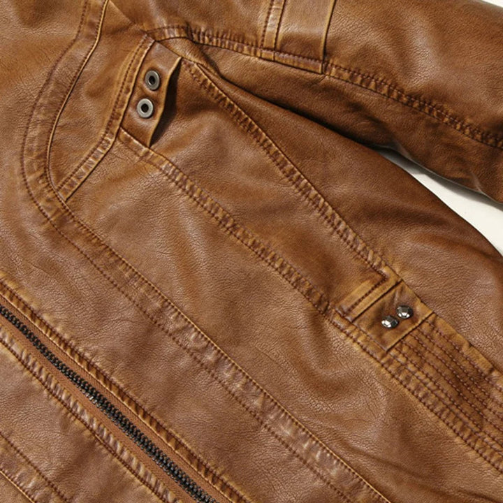 Men's Vintage Leather Bomber Jacket Stand Collar Biker Coat