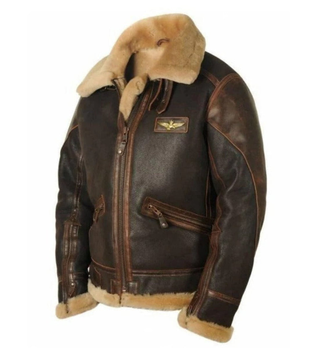Men's Vintage Shearling Bomber Jacket Thick Winter Coat