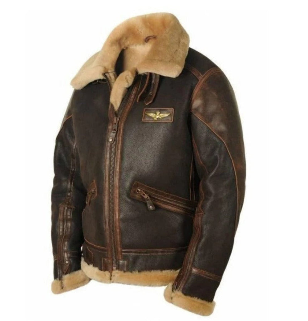 Men's Vintage Shearling Bomber Jacket Thick Winter Coat