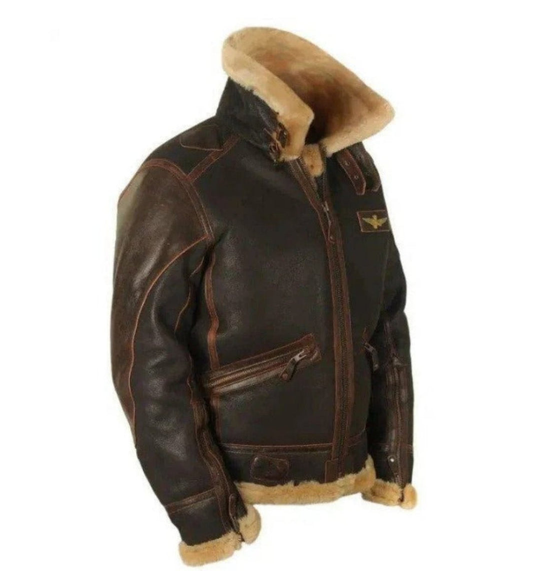 Men's Vintage Shearling Bomber Jacket Thick Winter Coat