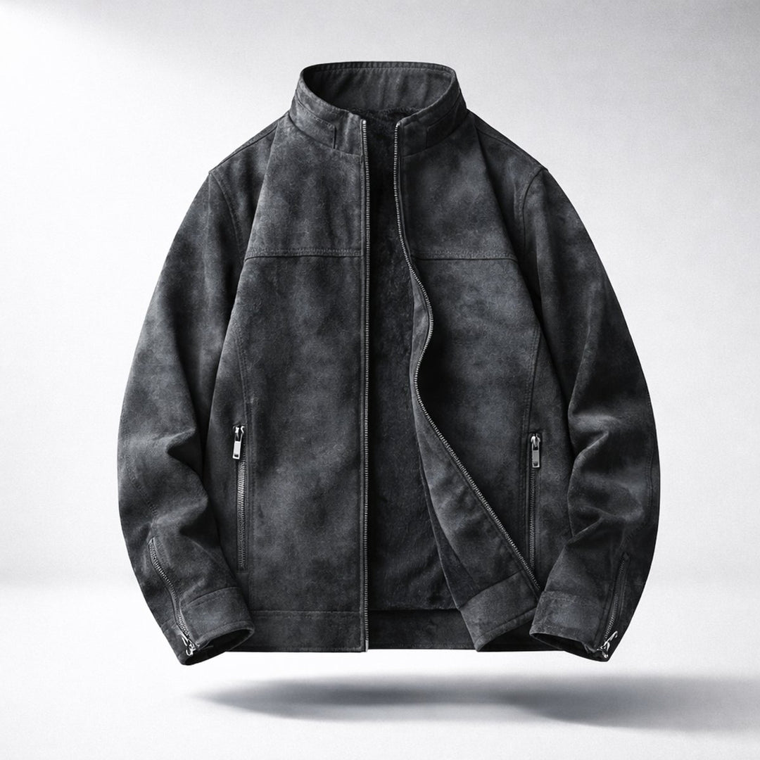 Men's Vintage Suede-Effect Fleece-Lined Bomber Jacket