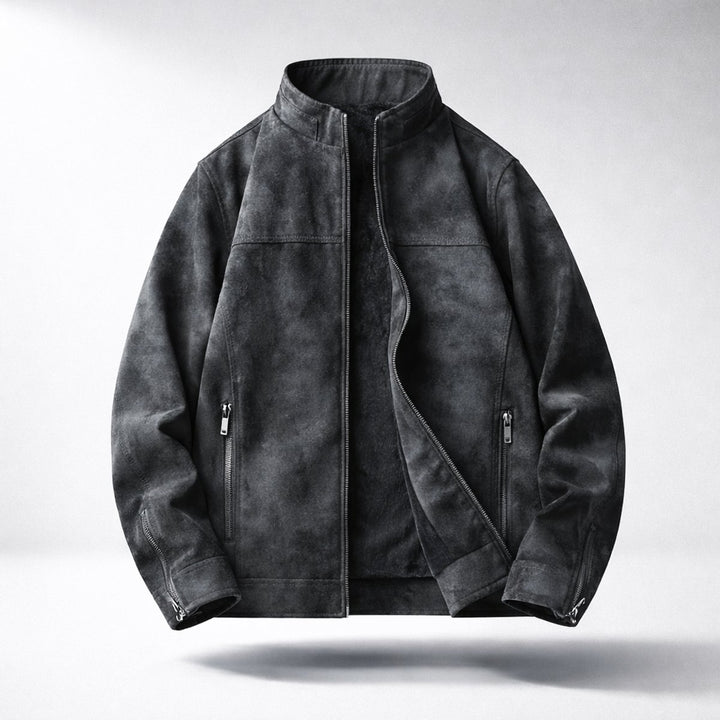 Men's Vintage Suede-Effect Fleece-Lined Bomber Jacket