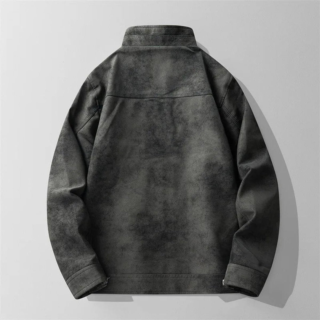 Men's Vintage Suede-Effect Fleece-Lined Bomber Jacket