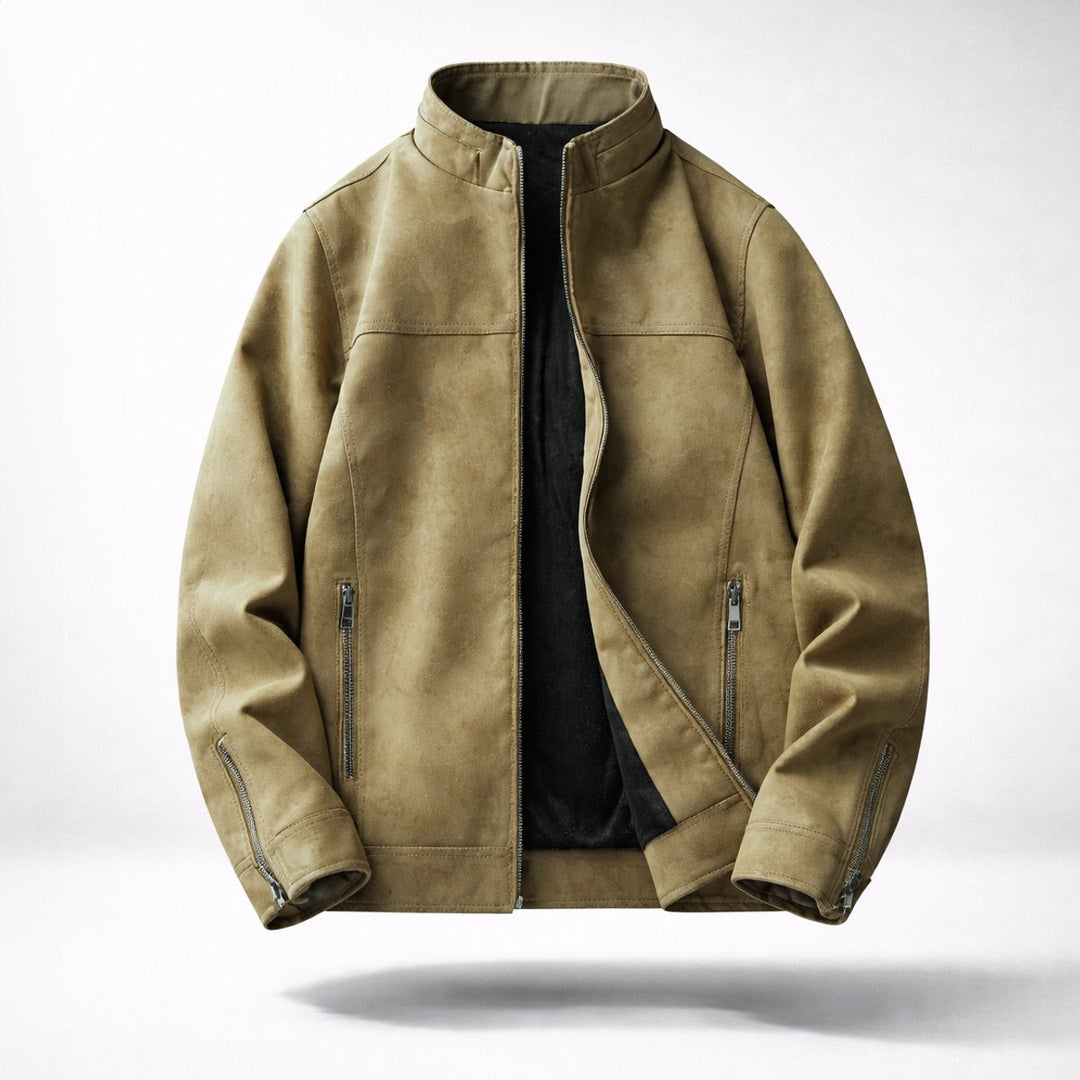 Men's Vintage Suede-Effect Fleece-Lined Bomber Jacket