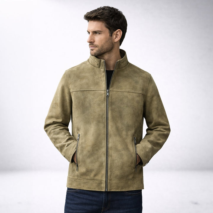 Men's Vintage Suede-Effect Fleece-Lined Bomber Jacket