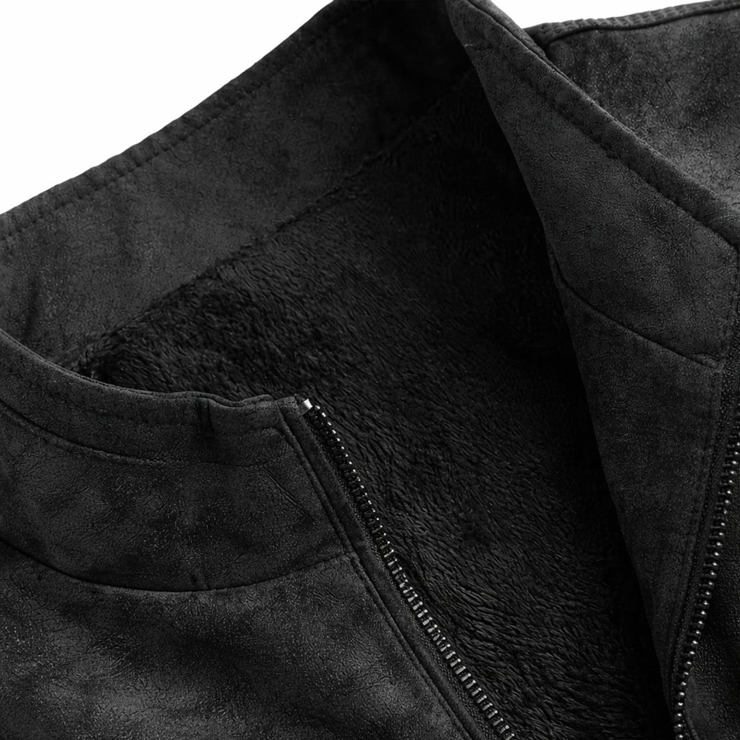 Men's Vintage Suede-Effect Fleece-Lined Bomber Jacket